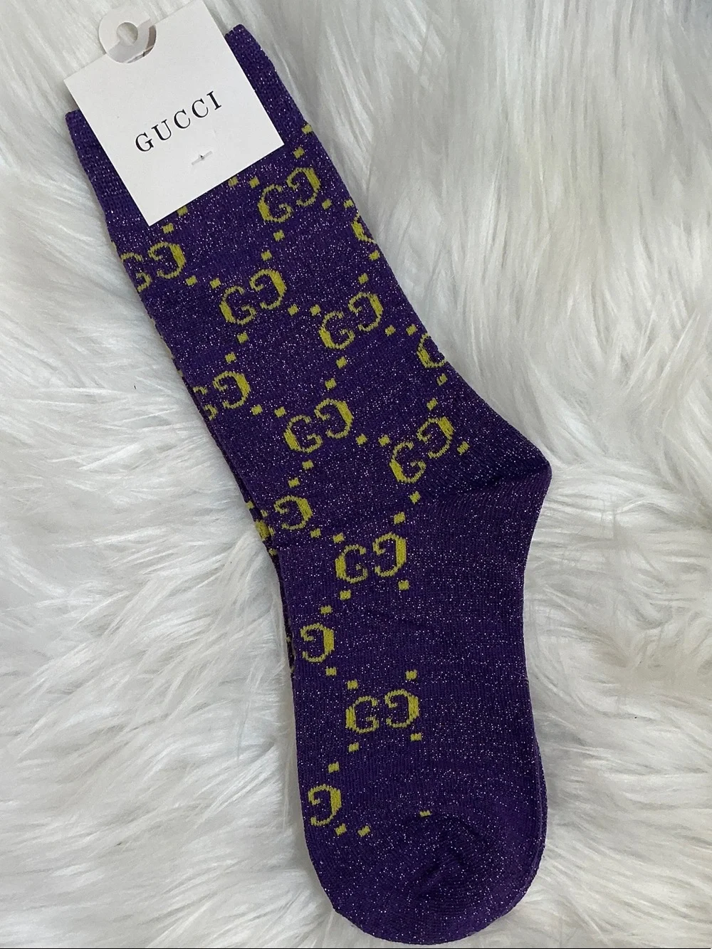 Designer GG  Purple & Yellow Lurex Logo Socks